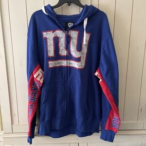 HANDS HIGH NFL NEW YORK GIANTS FOOTBALL MENS ZIP FRONT SWEATSHIRT BLUE 2X